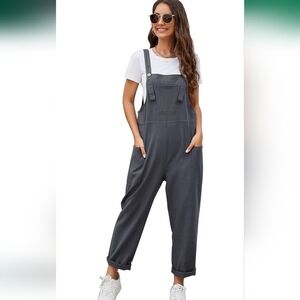 Yesno AMAZON Roomy Gray Fashion Overalls Jumpsuit L Black Ruffle Top XL- Bundle